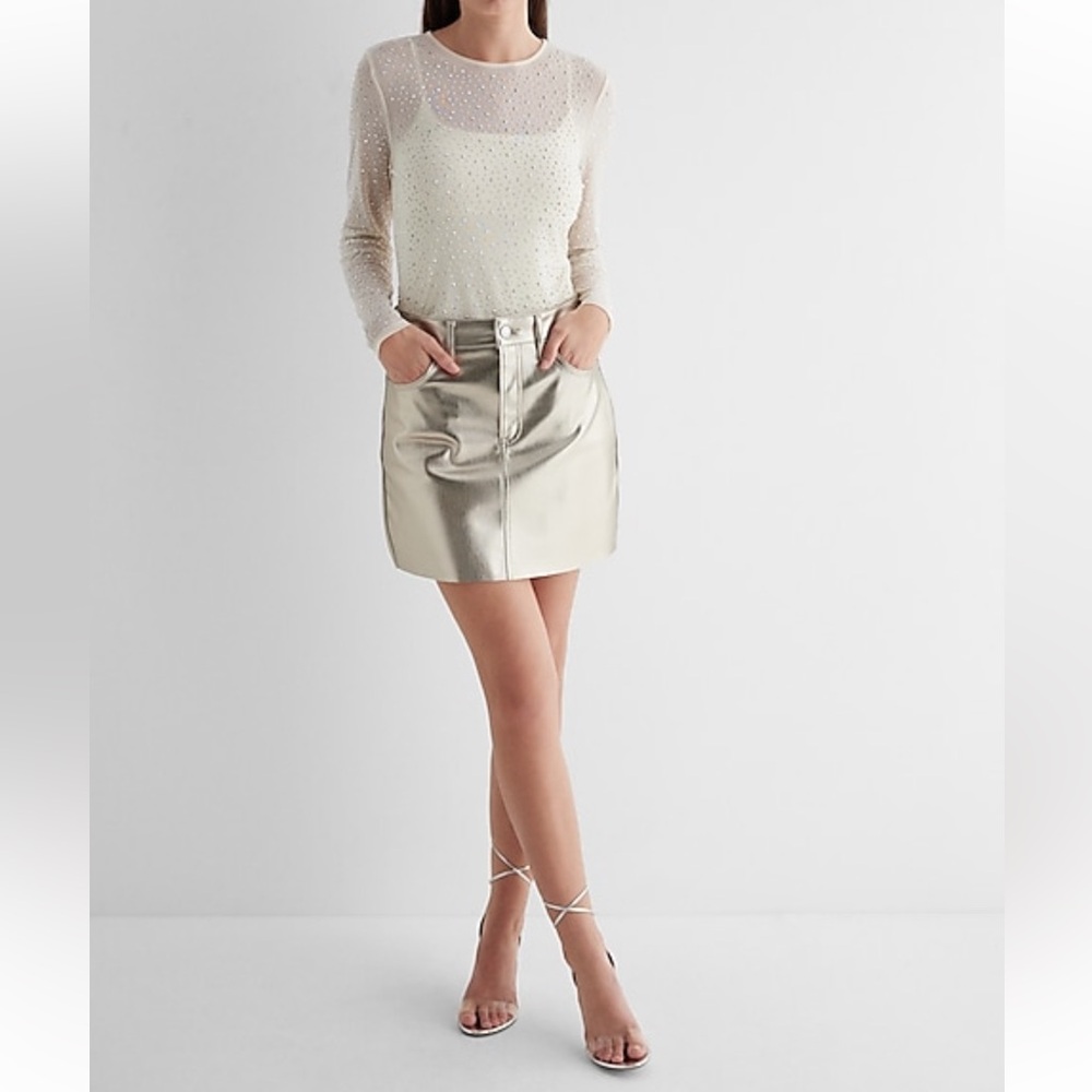 Express Metallic Gold Raw Hem Skirt 4